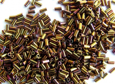 Miyuki 6mm Bugle Beads, Metallic Gold Iris, BGL2-0462, 17 grams