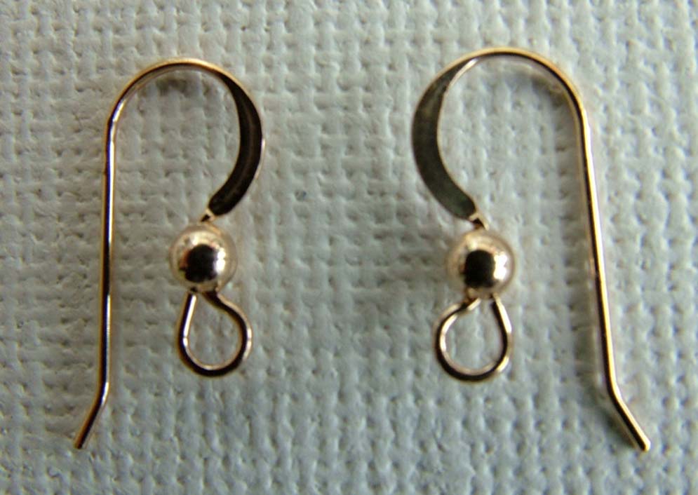 Rolled Gold Filled Earring Ear Hook Wire French Fish Ball Flat Yellow x 1pr  - jewelbeads4